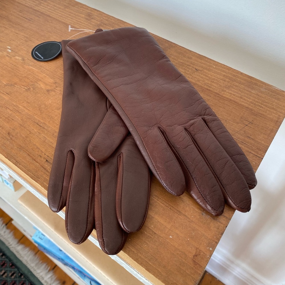 Nordstrom chocolate brown cashmere lined leather gloves